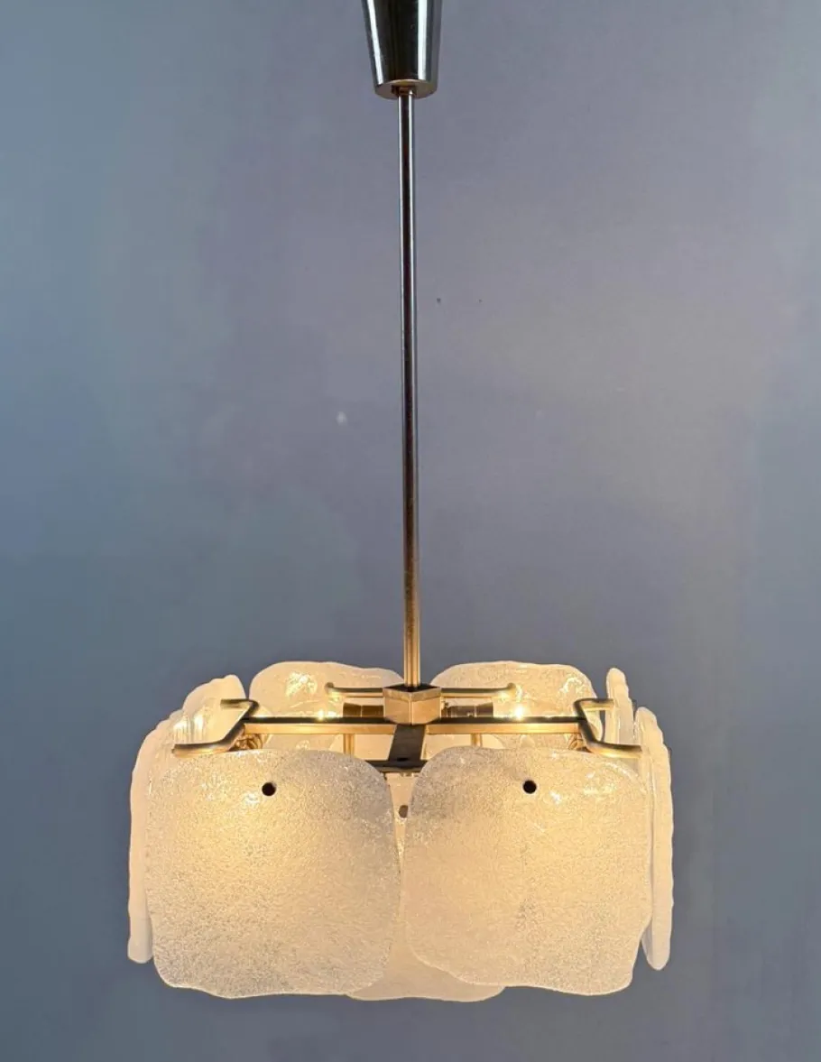 Clearance Pamono Ice Glass Bernstein Ceiling Lamp by J. T. Kalmar for Kalmar Franken, Austria, 1960s