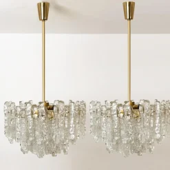 Sale Pamono Ice Glass Light Fixtures, 2 Wall Scones and 2 Chandeliers from Kalmar, Set of 4