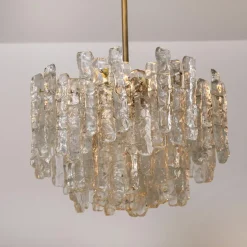Sale Pamono Ice Glass Light Fixtures, 2 Wall Scones and 2 Chandeliers from Kalmar, Set of 4
