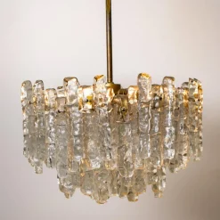Sale Pamono Ice Glass Light Fixtures, 2 Wall Scones and 2 Chandeliers from Kalmar, Set of 4