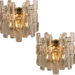 Sale Pamono Ice Glass Light Fixtures, 2 Wall Scones and 2 Chandeliers from Kalmar, Set of 4