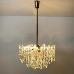 Sale Pamono Ice Glass Light Fixtures, 2 Wall Scones and 2 Chandeliers from Kalmar, Set of 4