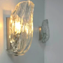New Pamono Ice Glass Wall Lights by J. T. Kalmar for Kalmar Franken KG, 1970s, Set of 2