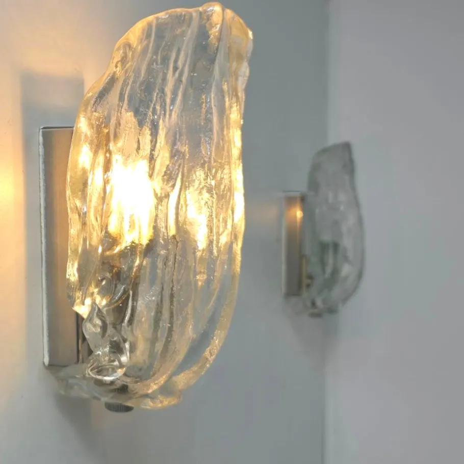 New Pamono Ice Glass Wall Lights by J. T. Kalmar for Kalmar Franken KG, 1970s, Set of 2
