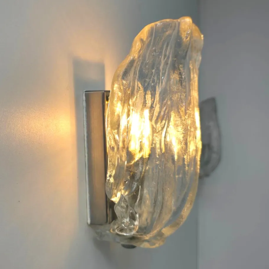 New Pamono Ice Glass Wall Lights by J. T. Kalmar for Kalmar Franken KG, 1970s, Set of 2