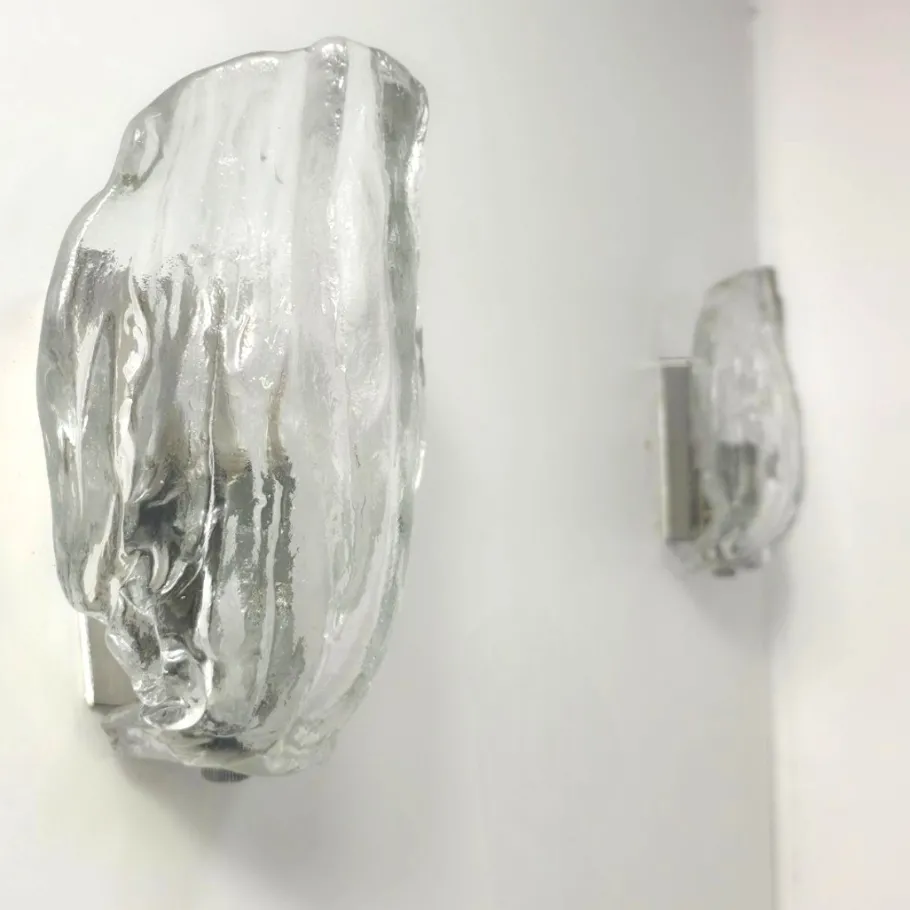 New Pamono Ice Glass Wall Lights by J. T. Kalmar for Kalmar Franken KG, 1970s, Set of 2