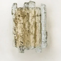 Hot Pamono Ice Glass Wall Lights with Brass Tone by J.T. Kalmar, Austria, 1960, Set of 2