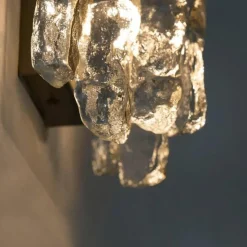 Hot Pamono Ice Glass Wall Lights with Brass Tone by J.T. Kalmar, Austria, 1960, Set of 2