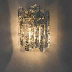 Hot Pamono Ice Glass Wall Lights with Brass Tone by J.T. Kalmar, Austria, 1960, Set of 2