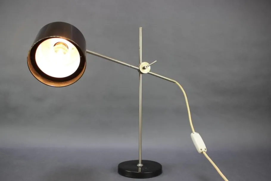 Pamono Industrial Adjustable Black Bakelite Table Lamp, Former Czechoslovakia, 1970s