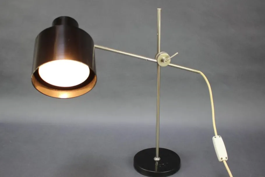 Pamono Industrial Adjustable Black Bakelite Table Lamp, Former Czechoslovakia, 1970s