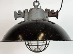 Online Pamono Industrial Black Enamel and Cast Iron Cage Pendant Light from Elektrosvit, 1960s