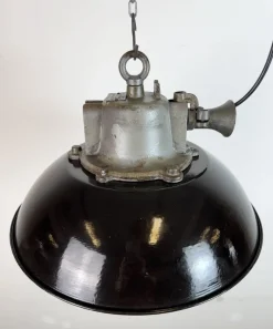 Best Pamono Industrial Black Enamel and Cast Iron Cage Pendant Light from Elektrosvit, 1960s