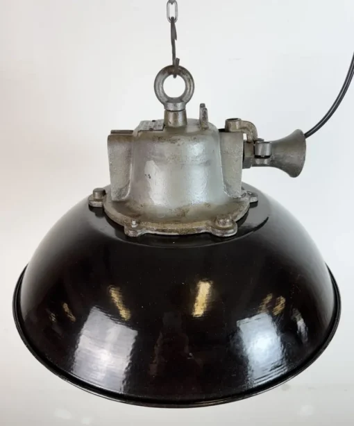 Best Pamono Industrial Black Enamel and Cast Iron Cage Pendant Light from Elektrosvit, 1960s