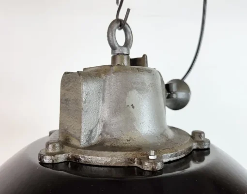 Best Pamono Industrial Black Enamel and Cast Iron Cage Pendant Light from Elektrosvit, 1960s