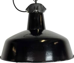 Pamono Industrial Black Enamel Factory Lamp with Cast Iron Top from Elektrosvit, 1950s