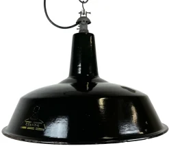 Hot Pamono Industrial Black Enamel Hanging Lamp from Reluma, 1950s