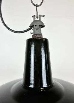 Hot Pamono Industrial Black Enamel Hanging Lamp from Reluma, 1950s