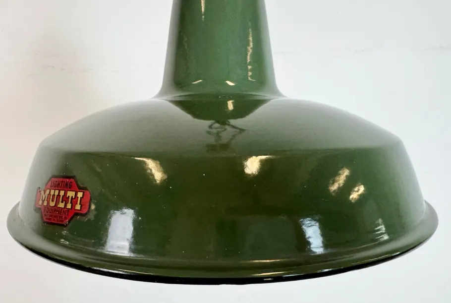 New Pamono Industrial Green Enamel Factory Pendant Lamp from Multi Electrical Co., 1960s