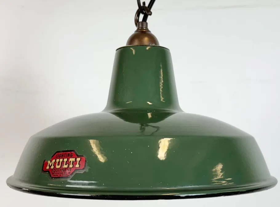 New Pamono Industrial Green Enamel Factory Pendant Lamp from Multi Electrical Co., 1960s