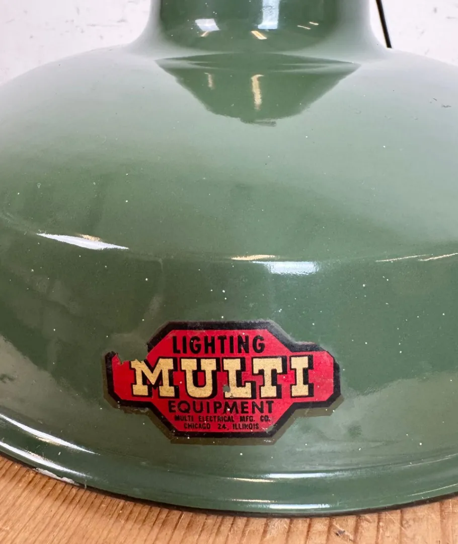 New Pamono Industrial Green Enamel Factory Pendant Lamp from Multi Electrical Co., 1960s
