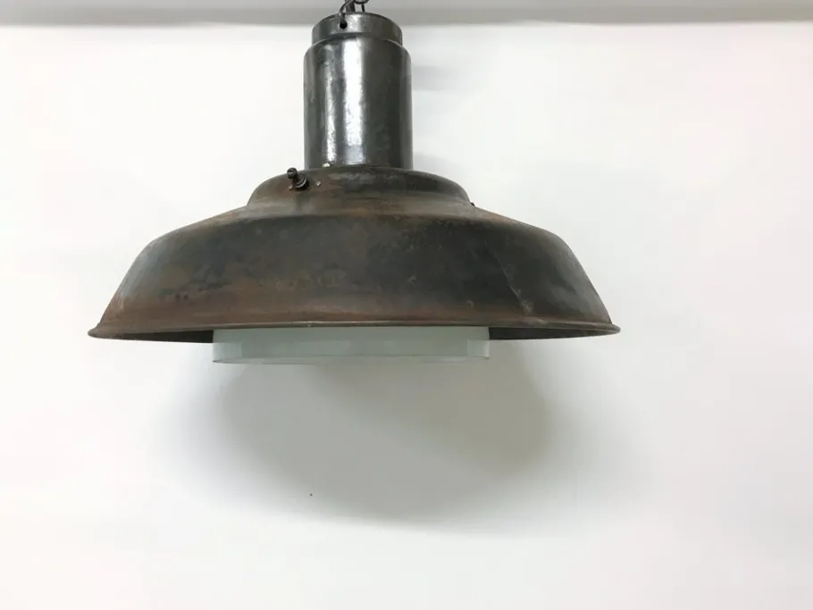 Best Pamono Industrial Metal & Opaline Glass Pendant Lamp, 1960s