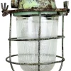 New Pamono Industrial Soviet Bunker Green Pendant Light with Iron Grid, 1960s
