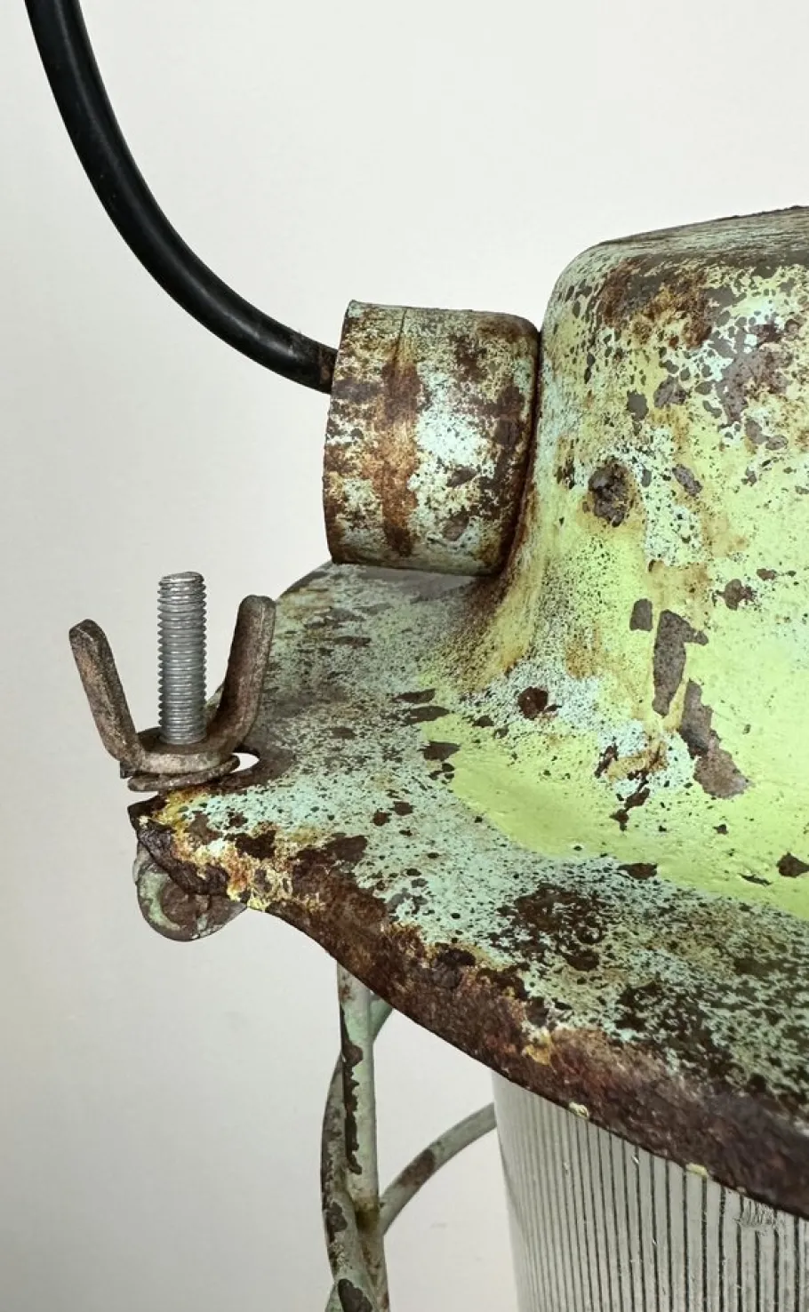 New Pamono Industrial Soviet Bunker Green Pendant Light with Iron Grid, 1960s