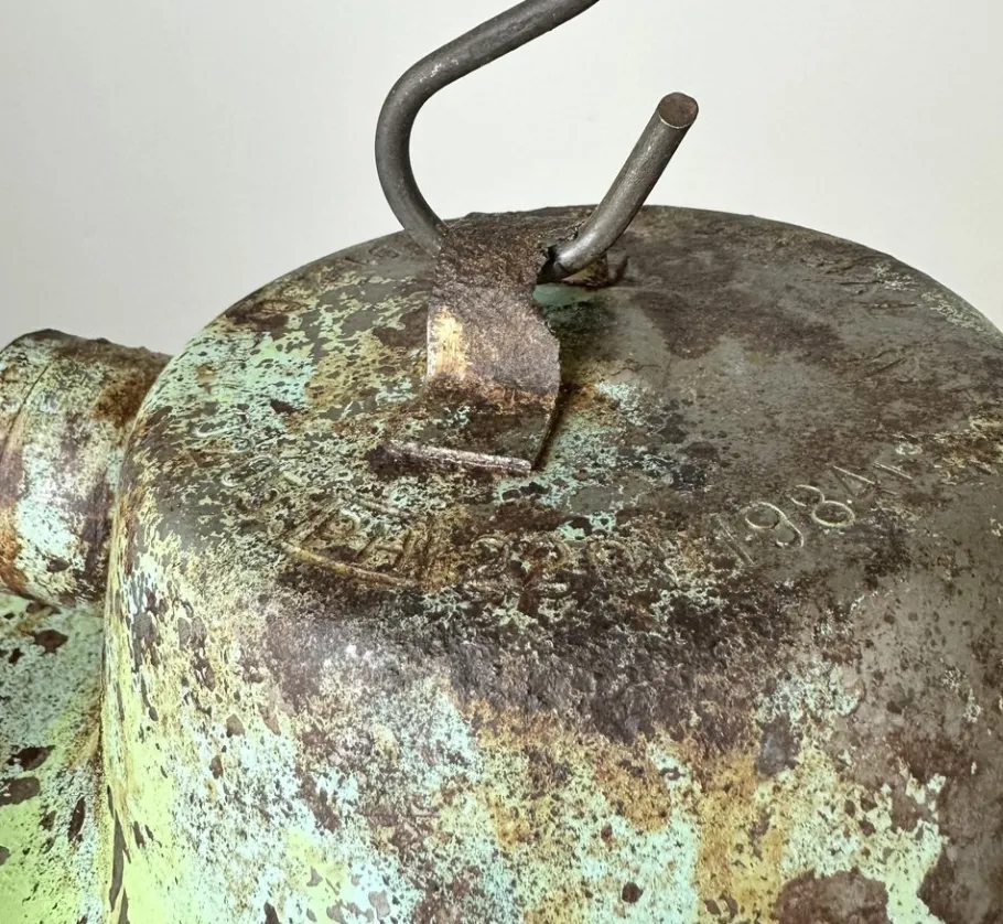 New Pamono Industrial Soviet Bunker Green Pendant Light with Iron Grid, 1960s