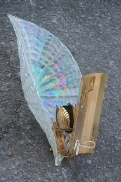 Discount Pamono Iridescent Murano Glass & Gold-Plated Brass Shell Sconce, 1970s