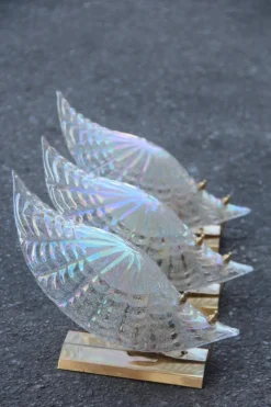 Discount Pamono Iridescent Murano Glass & Gold-Plated Brass Shell Sconce, 1970s