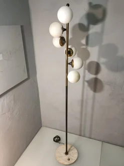 Pamono Iron, Brass & Marble Floor Lamp by Alberello Galassia for Stilnovo, 1950s