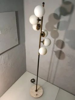 Pamono Iron, Brass & Marble Floor Lamp by Alberello Galassia for Stilnovo, 1950s
