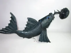 Hot Pamono Iron Sculptural Koi Fish Sconce, 1950s