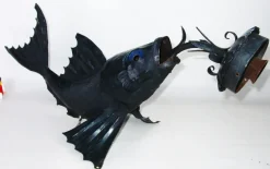 Hot Pamono Iron Sculptural Koi Fish Sconce, 1950s