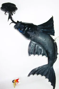 Hot Pamono Iron Sculptural Koi Fish Sconce, 1950s