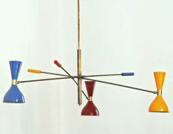 New Pamono Italian Adjustable Three-Arm Triennale Style Chandelier, Brass Patinated