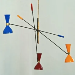 New Pamono Italian Adjustable Three-Arm Triennale Style Chandelier, Brass Patinated