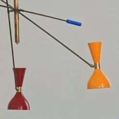 New Pamono Italian Adjustable Three-Arm Triennale Style Chandelier, Brass Patinated