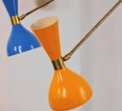 New Pamono Italian Adjustable Three-Arm Triennale Style Chandelier, Brass Patinated