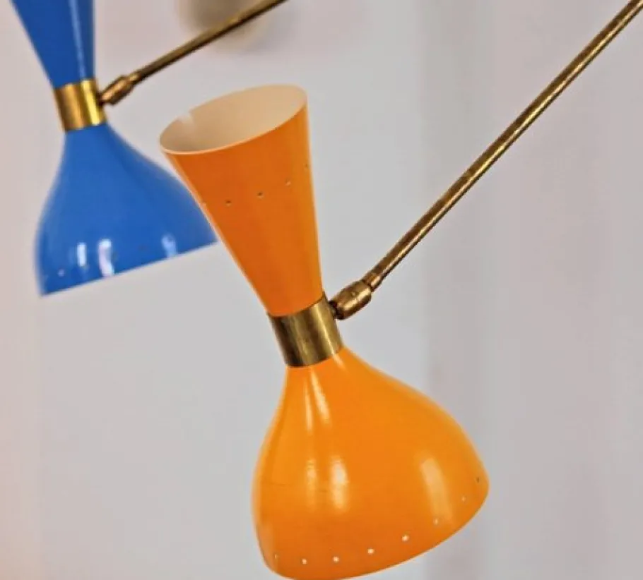 New Pamono Italian Adjustable Three-Arm Triennale Style Chandelier, Brass Patinated