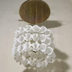 New Pamono Italian Aluminum and Opaline Glass Ceiling Lamp from Mazzega, 1969