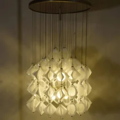 New Pamono Italian Aluminum and Opaline Glass Ceiling Lamp from Mazzega, 1969