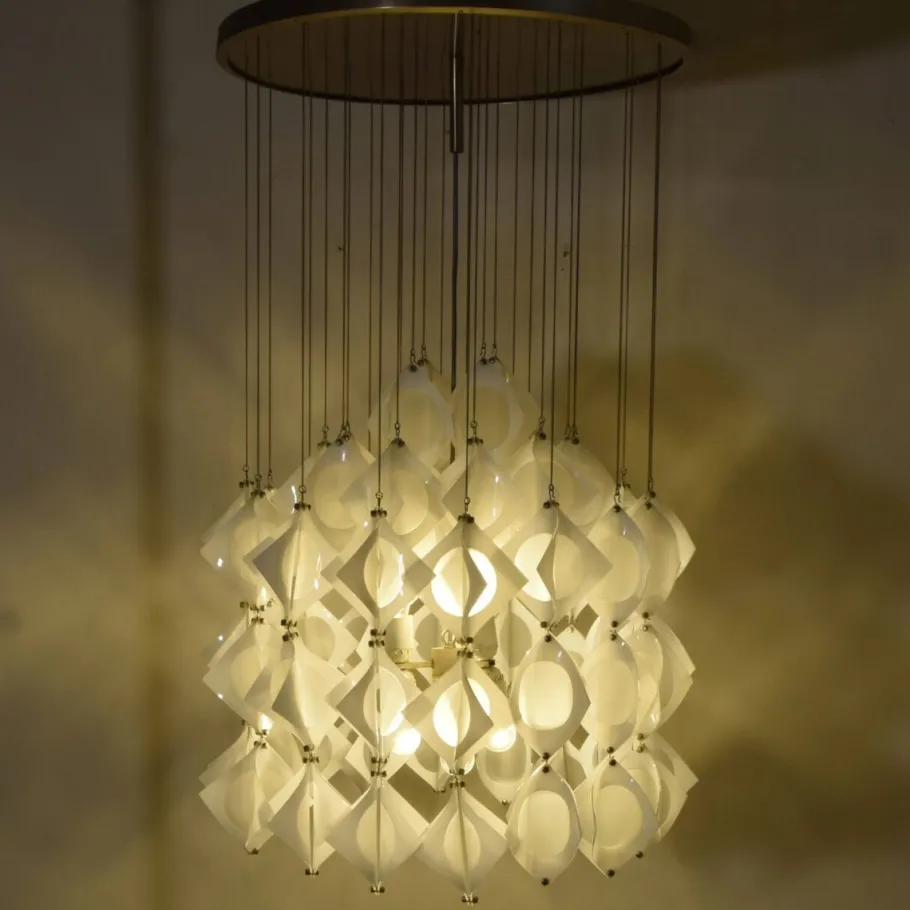 New Pamono Italian Aluminum and Opaline Glass Ceiling Lamp from Mazzega, 1969