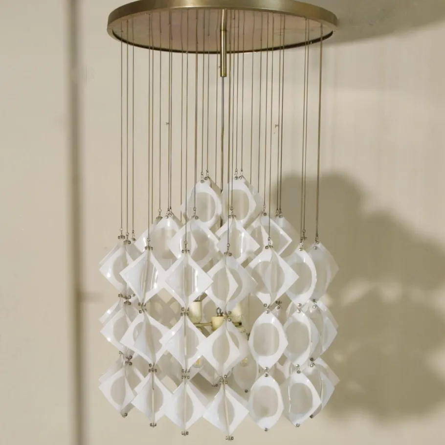 New Pamono Italian Aluminum and Opaline Glass Ceiling Lamp from Mazzega, 1969