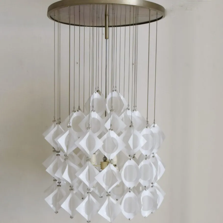 New Pamono Italian Aluminum and Opaline Glass Ceiling Lamp from Mazzega, 1969