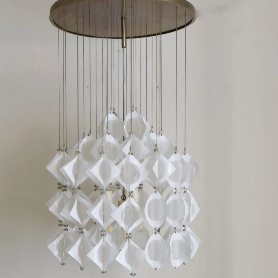 New Pamono Italian Aluminum and Opaline Glass Ceiling Lamp from Mazzega, 1969