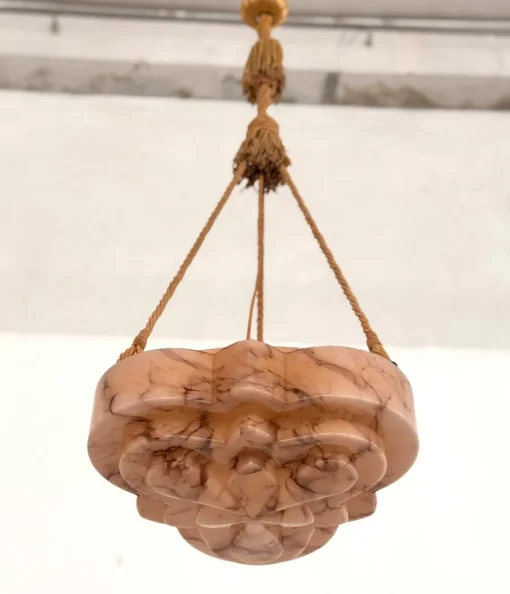 Best Pamono Italian Art Deco Alabaster and Glass Pendant, 1940s