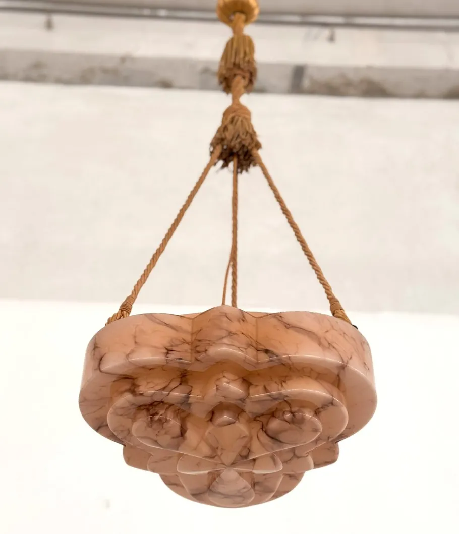 Best Pamono Italian Art Deco Alabaster and Glass Pendant, 1940s