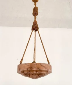Best Pamono Italian Art Deco Alabaster and Glass Pendant, 1940s